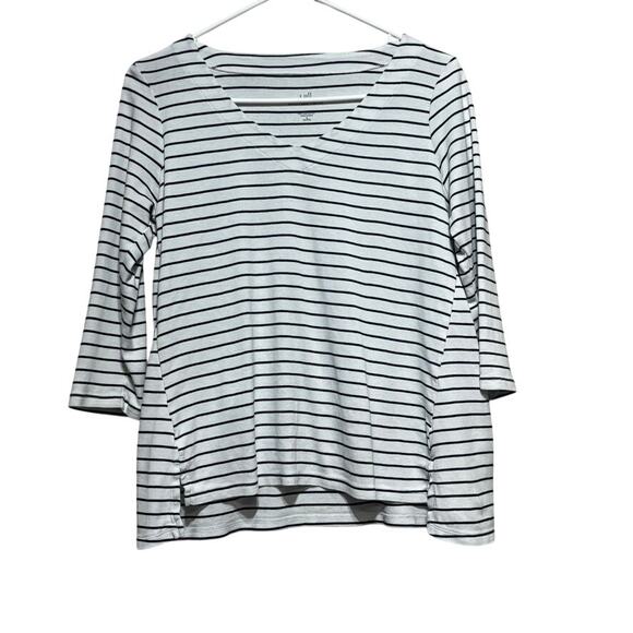 J.Jill Tops - J.Jill Pima Cotton Stripe V-Neck Top Small Petite 3/4 Sleeve Black White Tee